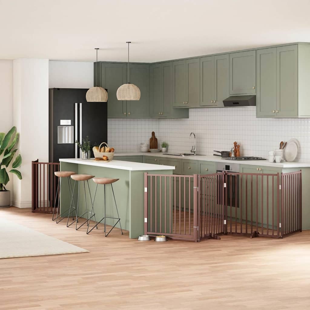 vidaXL Puerta de Perros Plegable 12 Paneles Madera álamo marrón 960 cm
