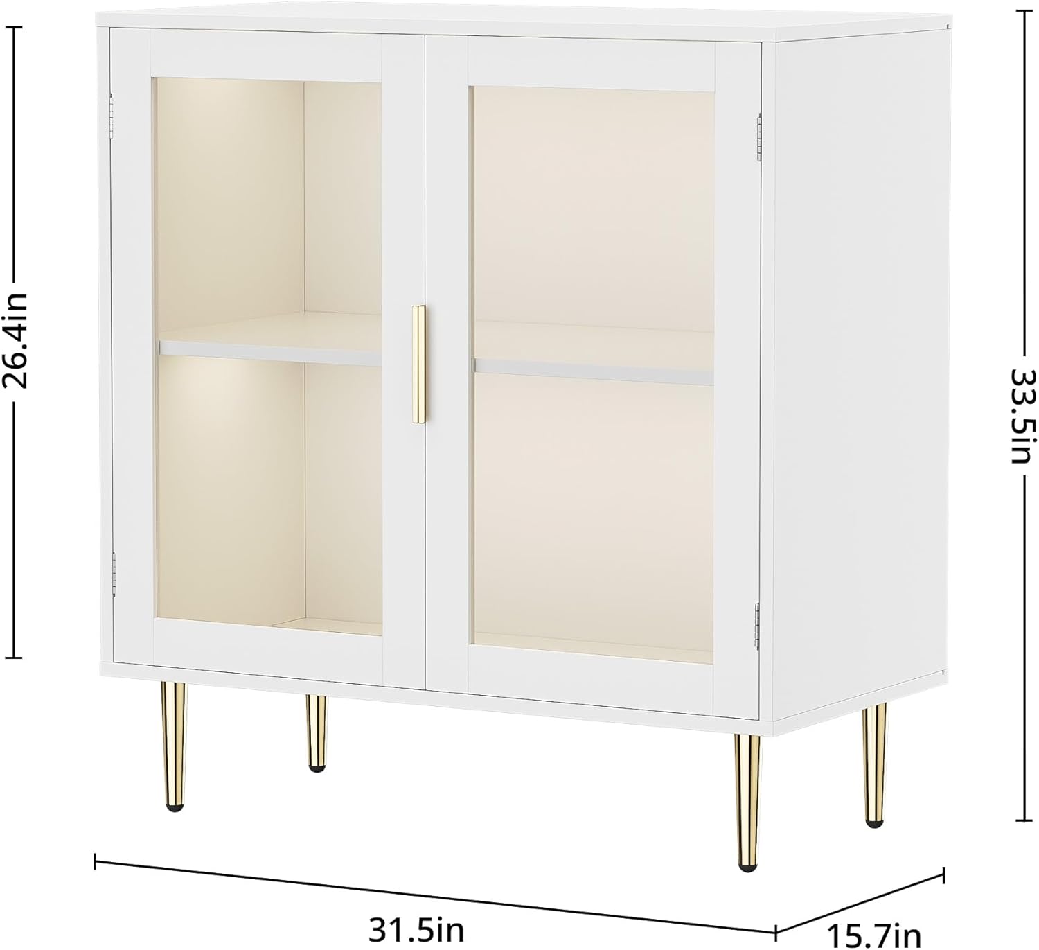 Dimensions of the white buffet cabinet.