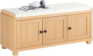 SoBuy Shoe bench with seat 104 x 47 x 35 cm for hallway | Shoe cabinet with seat bench for 10 pairs of shoes, MDF E1, cream cushion, load capacity 496 kg, wood look FSR188-N