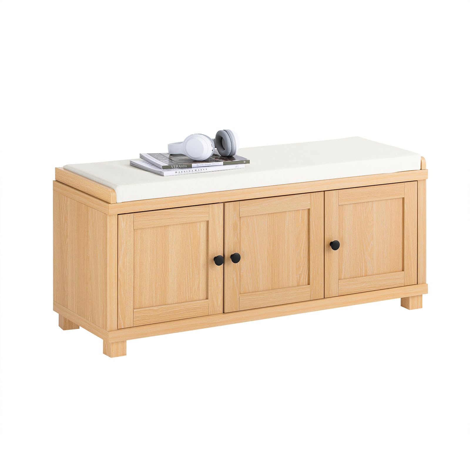 SoBuy Scarpiera Ingresso Panca Contenitore con Seduta Imbottita e 4 Scomparti - Legno Naturale per Casa Ingresso Camera da Letto, Capacità 225kg, Facile da Montare - 104x34x47cm, FSR188-N