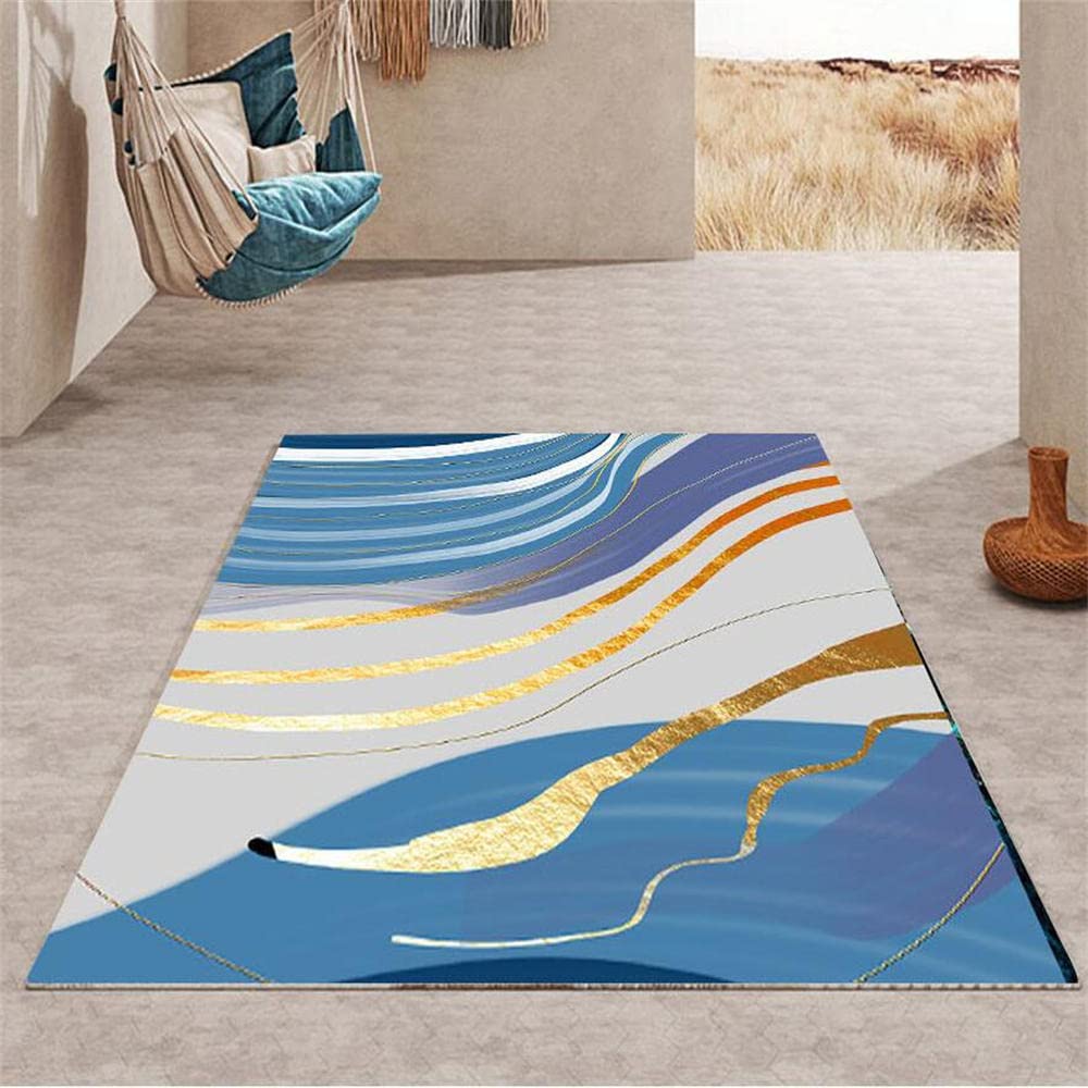 Tapis de couloir abstrait bleu violet doré - Petit tapis moderne 50x80