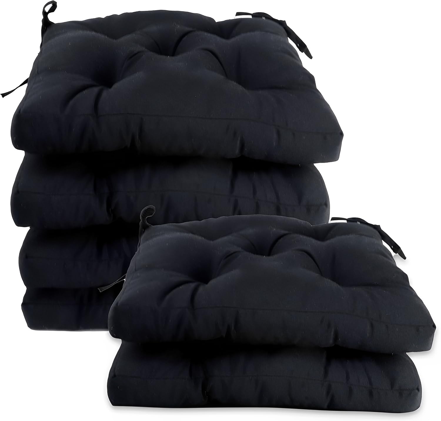 MORE FREE-Pack 6 Cojines para Silla,Cojin de Asiento Decorativo Funda de Poliéster y Relleno de Fibra Hueca 45x45x5cm,Ideal para Comedor, Terraza, Salón y Restaurante (Negro, Pack 6)
