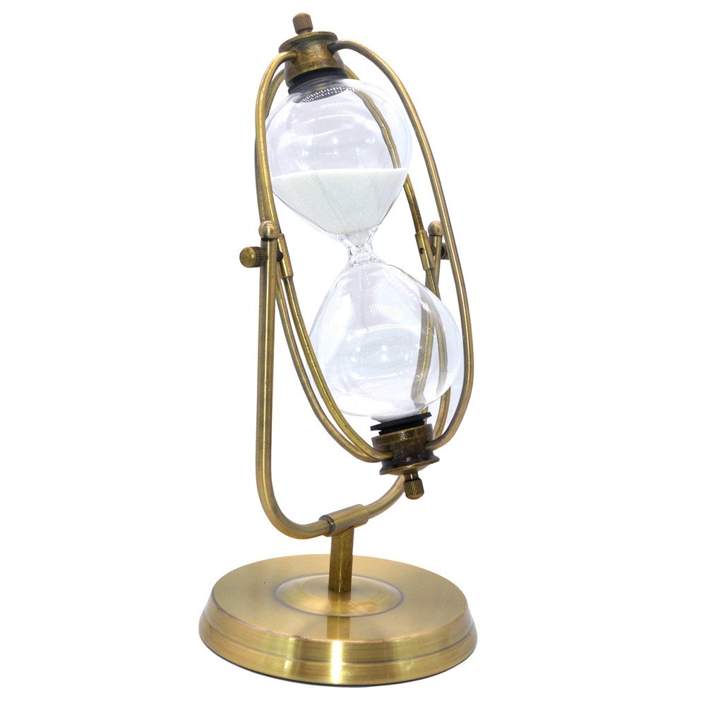 Reloj de arena de cristal de bronce, para decoración, temporizador de cocina, de clases, etc. 30 Mins Rotating White in 30 Mins