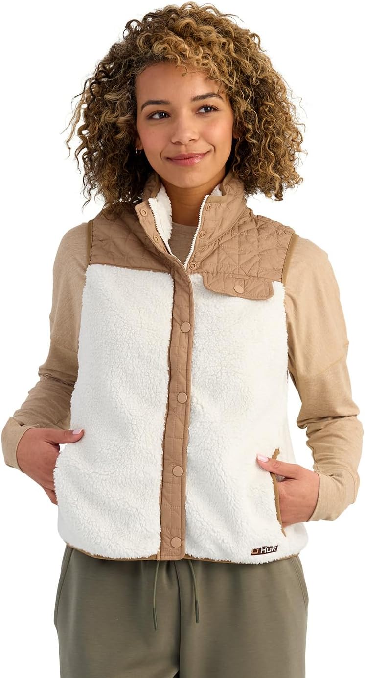 HUK womens Plush Fleece Full Zip Vest, Soft, Warm, Lightweight Outdoor Layering Piece for Fishing, Hiking, and Activewear