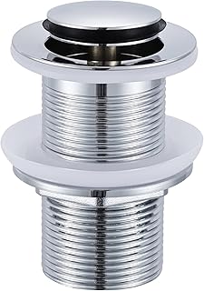 Peppermint Basin Waste Unslotted Sink Waste Pop Up Click Clack Waste Plug Without Overflow for Bathroom Sink, Brass Sprung Plug Waste, Chrome