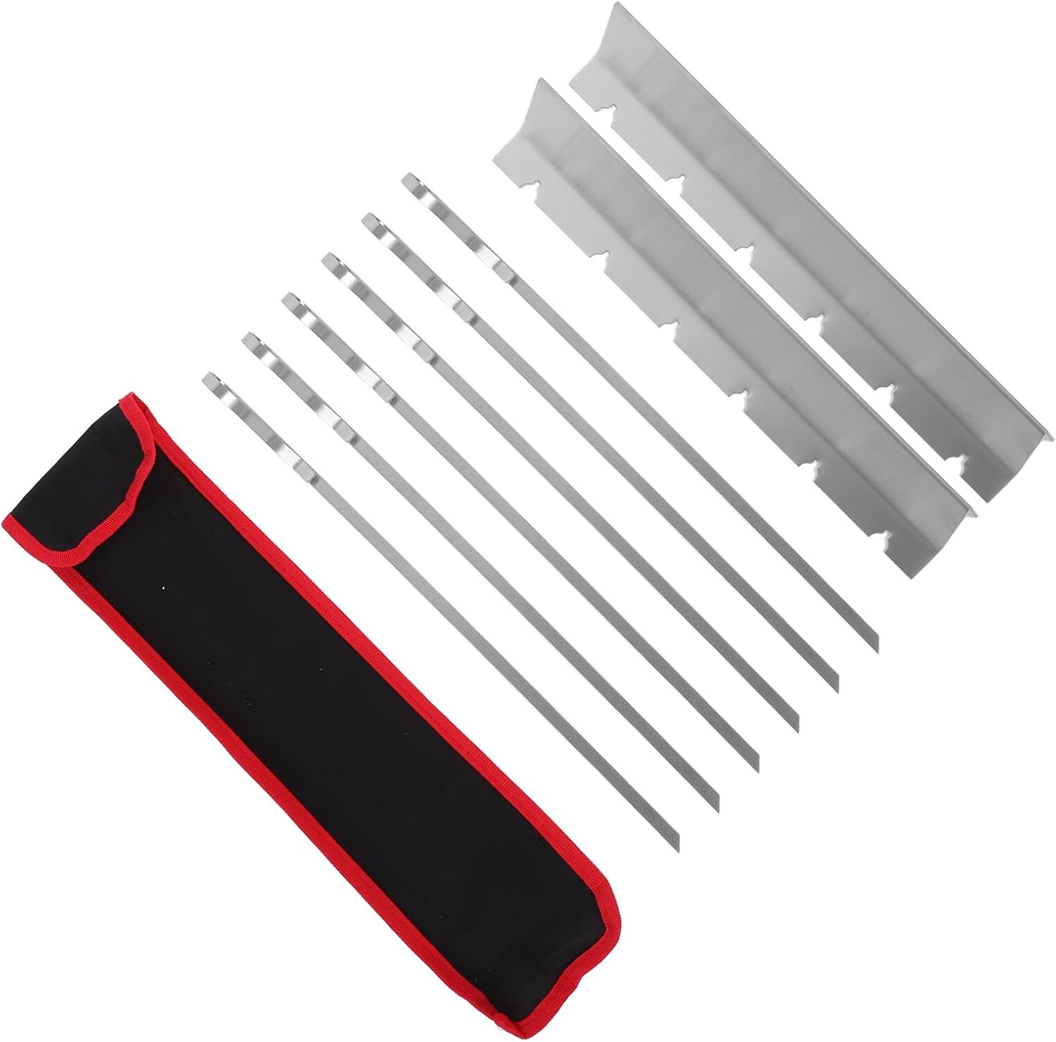 Totority Stainless Steel Barbecue Skewers Set with 6 Wavy Grill Kabob Sticks and Base Rack for Outdoor Meat, Chicken Wings, Hot Dog Grilling, Reusable Bbq Skewers Kit