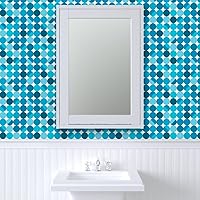 Vista 9 de Removable Wallpaper Swatch - Blue Moon White Retro Circles Midcentury Modern Cool Lampshade Custom Pre-Pasted Wallpaper by Spoonflower