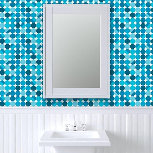 Miniatura 9 de Spoonflower Peel & Stick Wallpaper Swatch - Blue Moon White Retro Circles Midcentury Modern Cool Lampshade Custom Removable Wallpaper