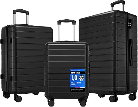 3 Piece Luggage Set Lightweight Hard Shell ABS Suitcase Black