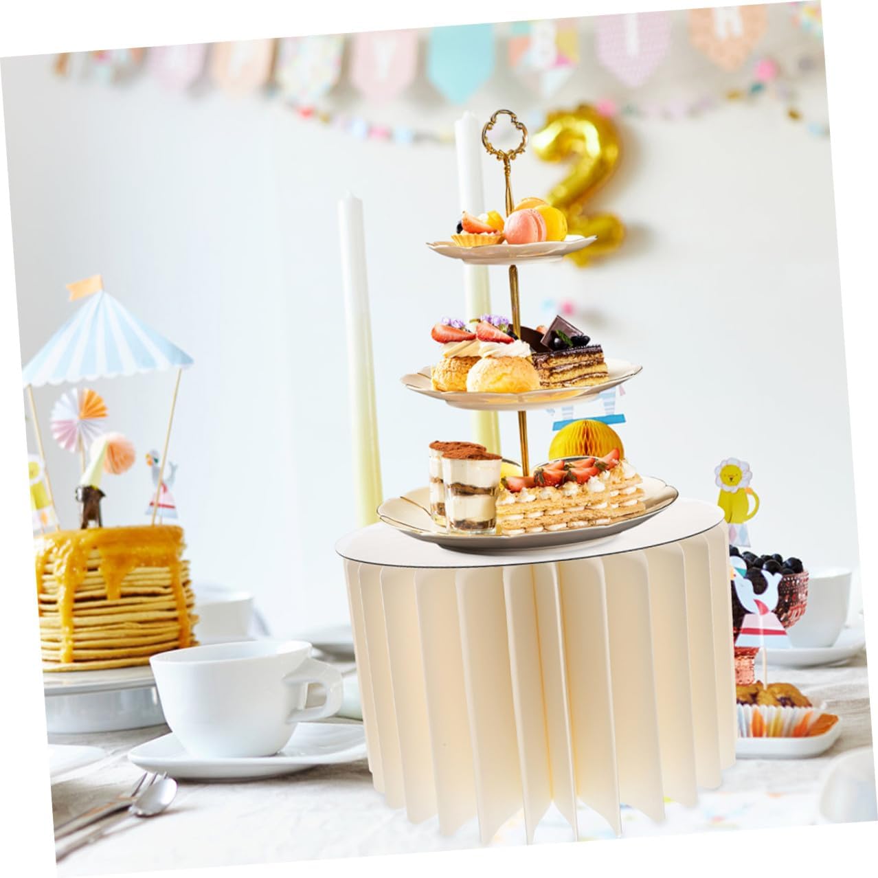 VICASKY Cylinder Pedestal Stand for Party Decoration, White Foldable Paper Cylinder Stands, 2pcs Set with 30cm Diameter and 20cm 40cm Heights, Centerpiece Display for Wedding