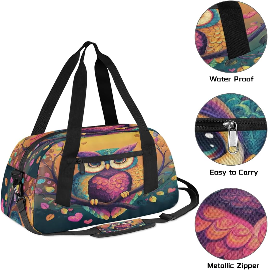 Kids Travel Duffle Bag Weekender Overnight Bag Gym Tote for Boy Girls Carry On Workout Duffel Bag(Colorful Animal Owl Tree Branch)