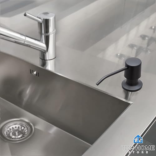 Miniatura 10 de Dispensador de jabón para fregadero de cocina, acero inoxidable para encimera con botella grande de jabón líquido, repuesto desde la parte superior