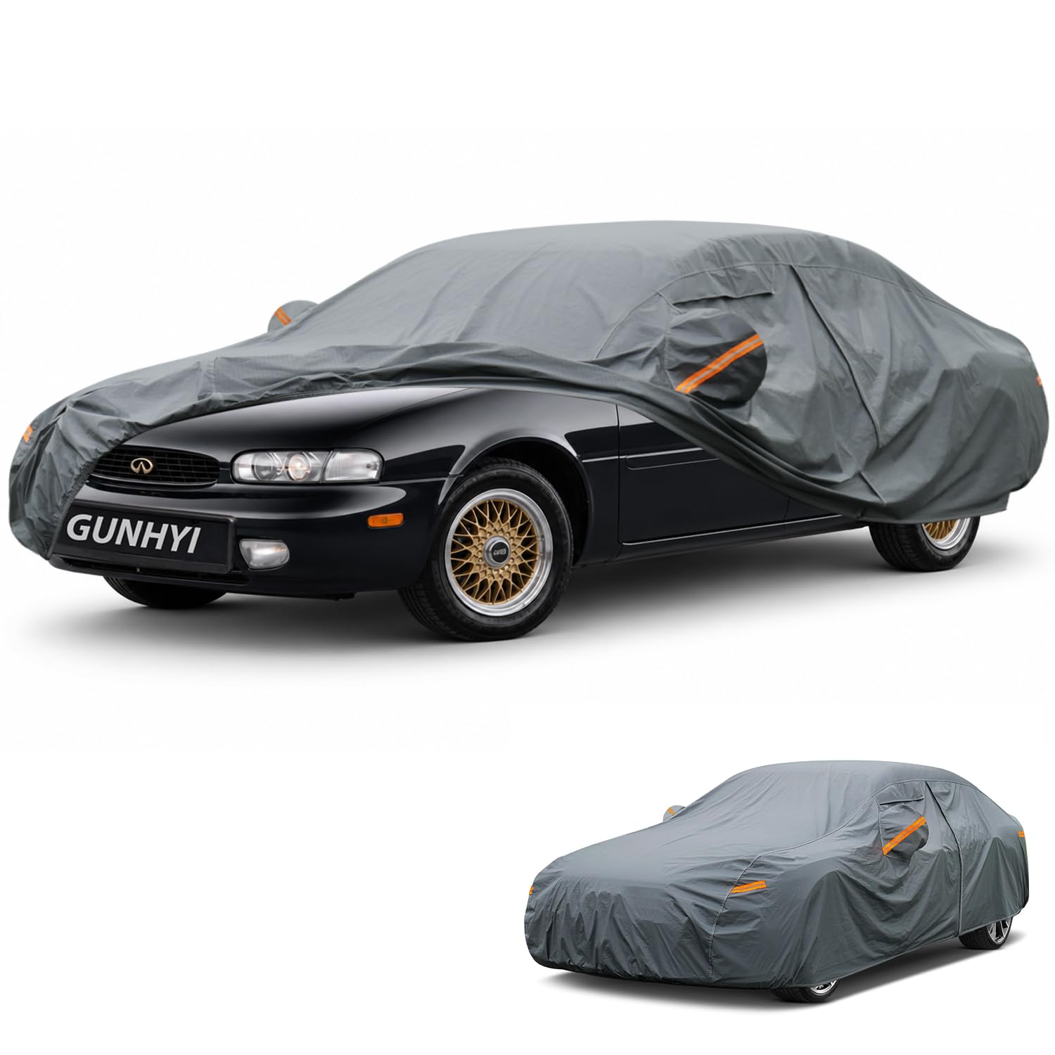 GUNHYI Premium Car Cover Custom Fit Infiniti J30, 16 Layers Heavy Duty Car Cover Waterproof All Weather with Zipper Door for Sun Rain Snow Dust Uv Protection