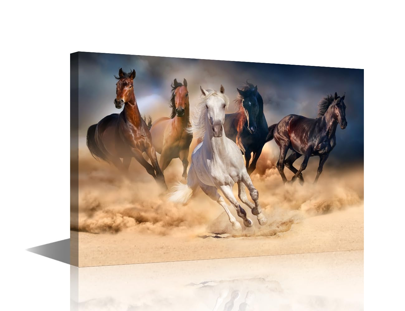 Black White Horses Wall Art Paintings on Canvas 1 Piece Modern Beautiful Picture Artwork Posters and Prints Framed, Home Decor for Living Room, Bedroom, Office, Shower Room Ready to Hang 18x12 in
