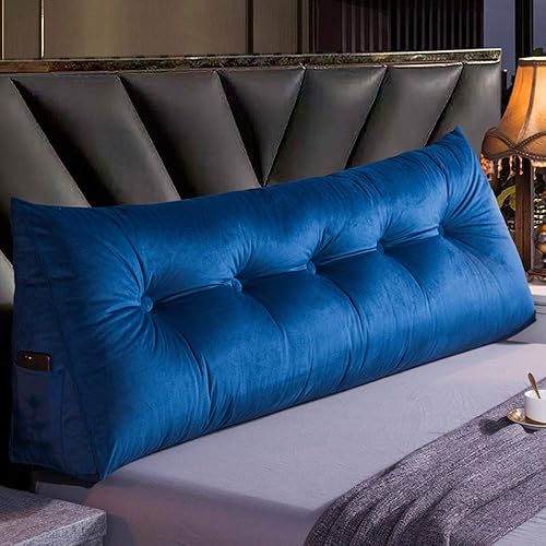 Cojín de terciopelo para mesita de noche, respaldo grande, cojín de cintura para sofá, cojín de cama triangular, color azul, 23.6 x 19.7 x 7.9 in