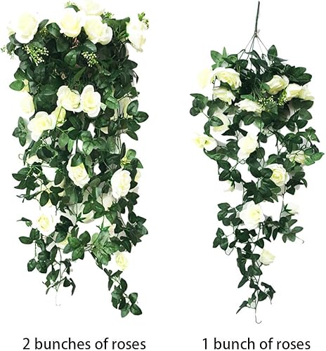 Miniatura 2 de Flores artificiales colgantes de vid de 31.5 pulgadas, planta colgante falsa, flores de rosas de seda, flor sintética para jardín al aire libre,