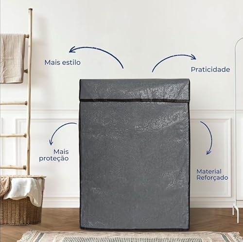 Capa Para Maquina De Lavar Brastemp Eletrolux Consul 12Kg 13Kg 14Kg 15Kg 16Kg 17Kg Cinza Impermeável