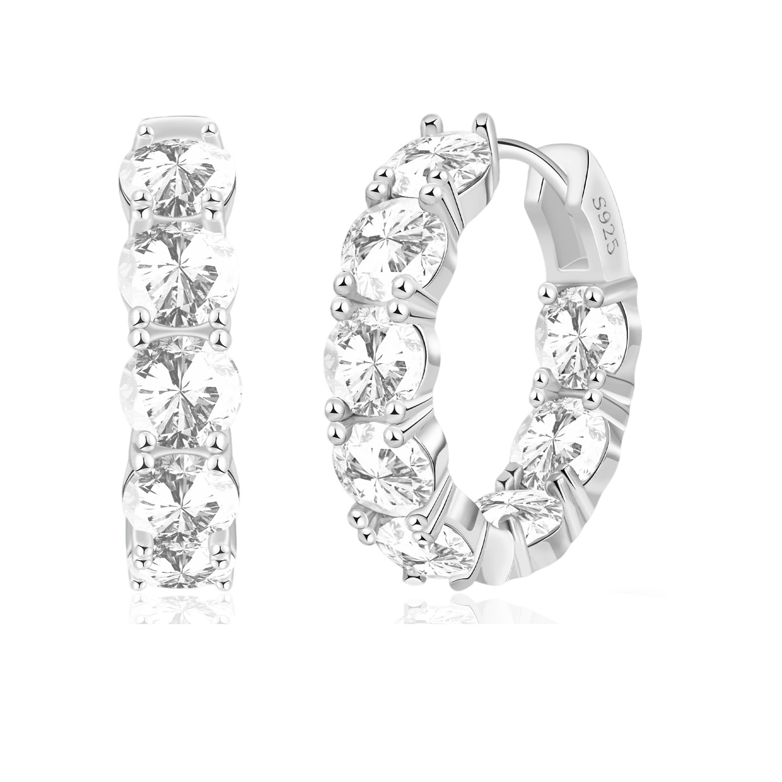 FSLEAD 14K Gold Plated Hoop Earrings for Women,Silver Huggie Earrings for Women Cubic Zirconia Small Earring CZ Inside-Outside Hoop Earring Green