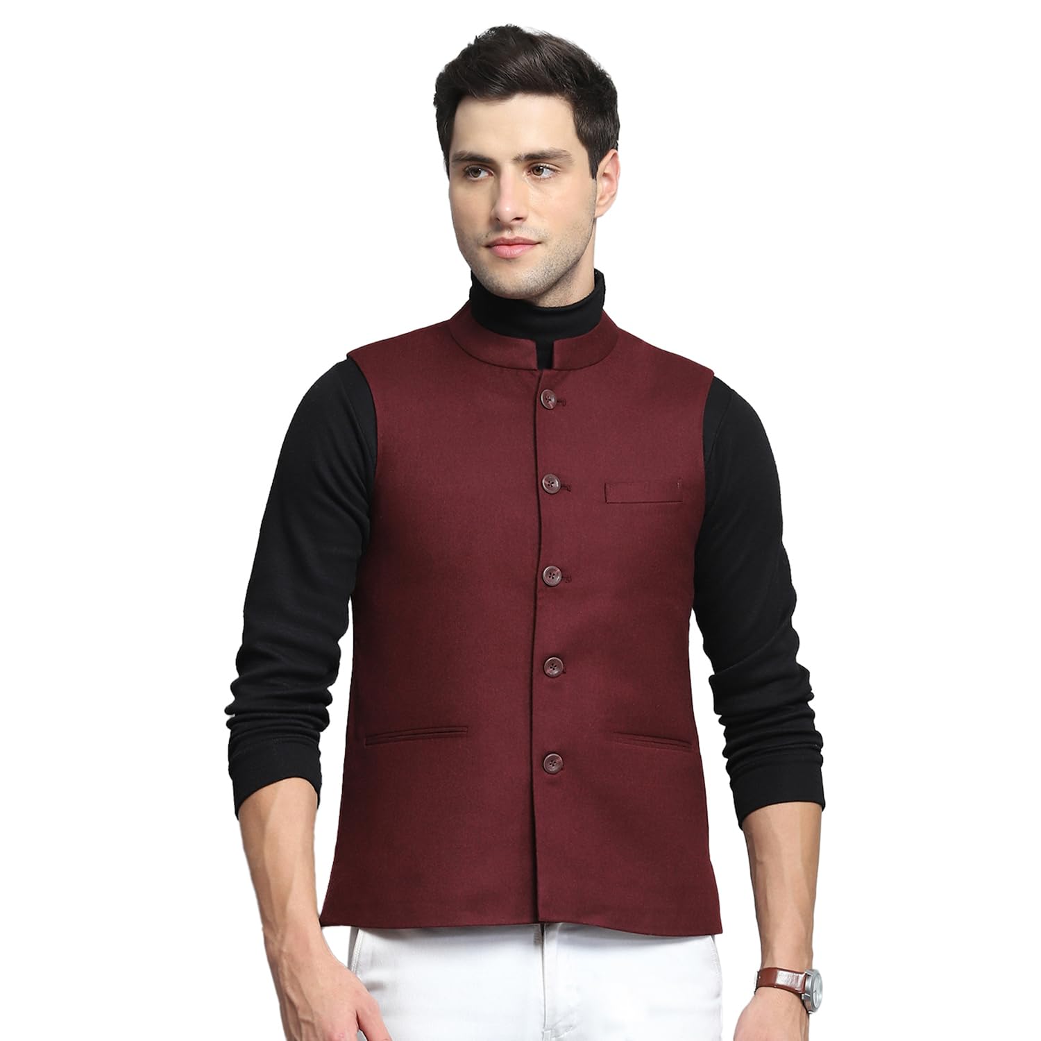 monte carlo Mens Solid Wine Band Neck Sleeveless Waist Coat_224066872-10-36-picture-39