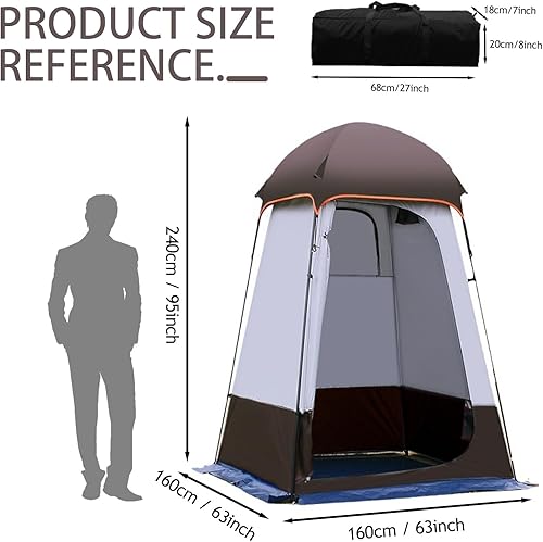 Miniatura 2 de Tienda de ducha portátil para campamento, 63 x 63 x 95 pulgadas, tela Oxford 210D, impermeable, refugio de inodoro portátil con bolsa de transporte