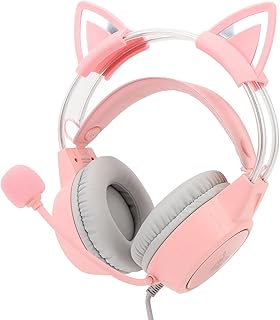 Cat Ear Gaming Headset with Mic Rainbow RGB Lighting Detachable Cat Ears 50mm Surround Sound Ergonomic Design for PC Laptop Game Console