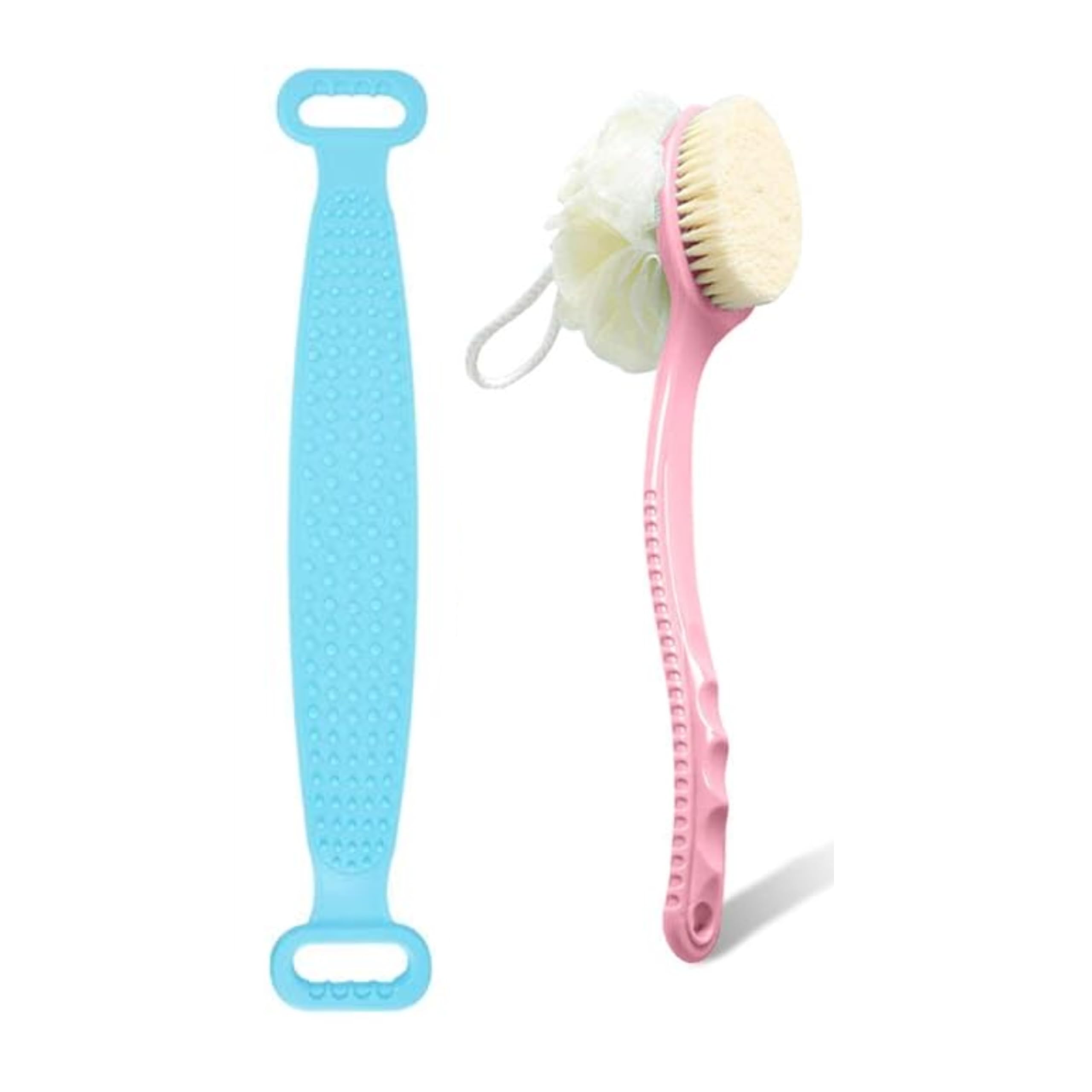 Sarthu Loofah Back Scrubber with Long Handle and Silicone Body Exfoliating Brush for Shower | Combo Pack of 2 | Deep Cleansing, Dead Skin Removal & Massage | Ideal for Men & Women | Multicolor