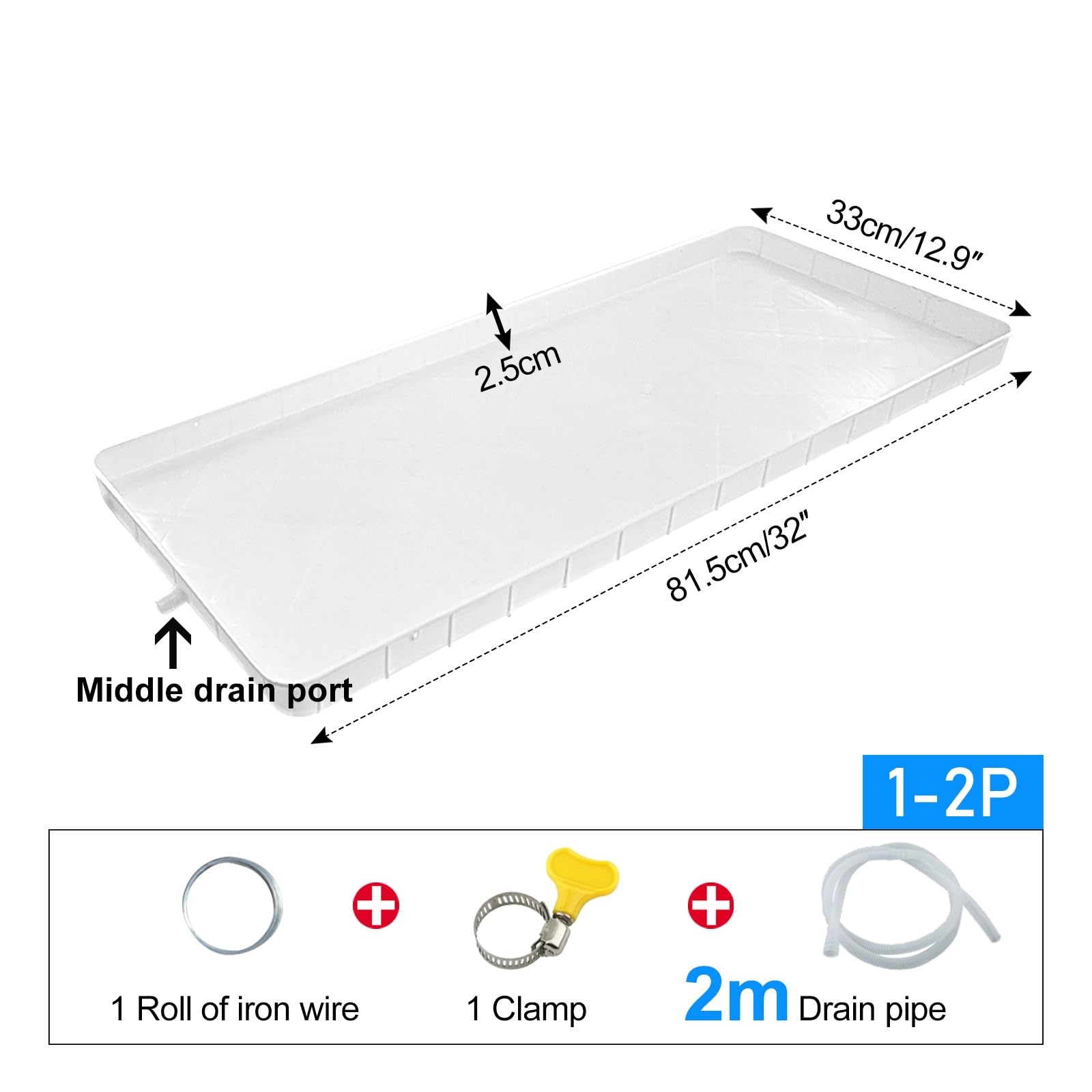 PP5 Bandeja plástica del Drenaje del Agua del condensado de la Bandeja del Agua de los acondicionadores de Aire,Kit de Manguera de Drenaje de Aire Acondicionado con cojín de Goteo de CA(1-2P 2m)