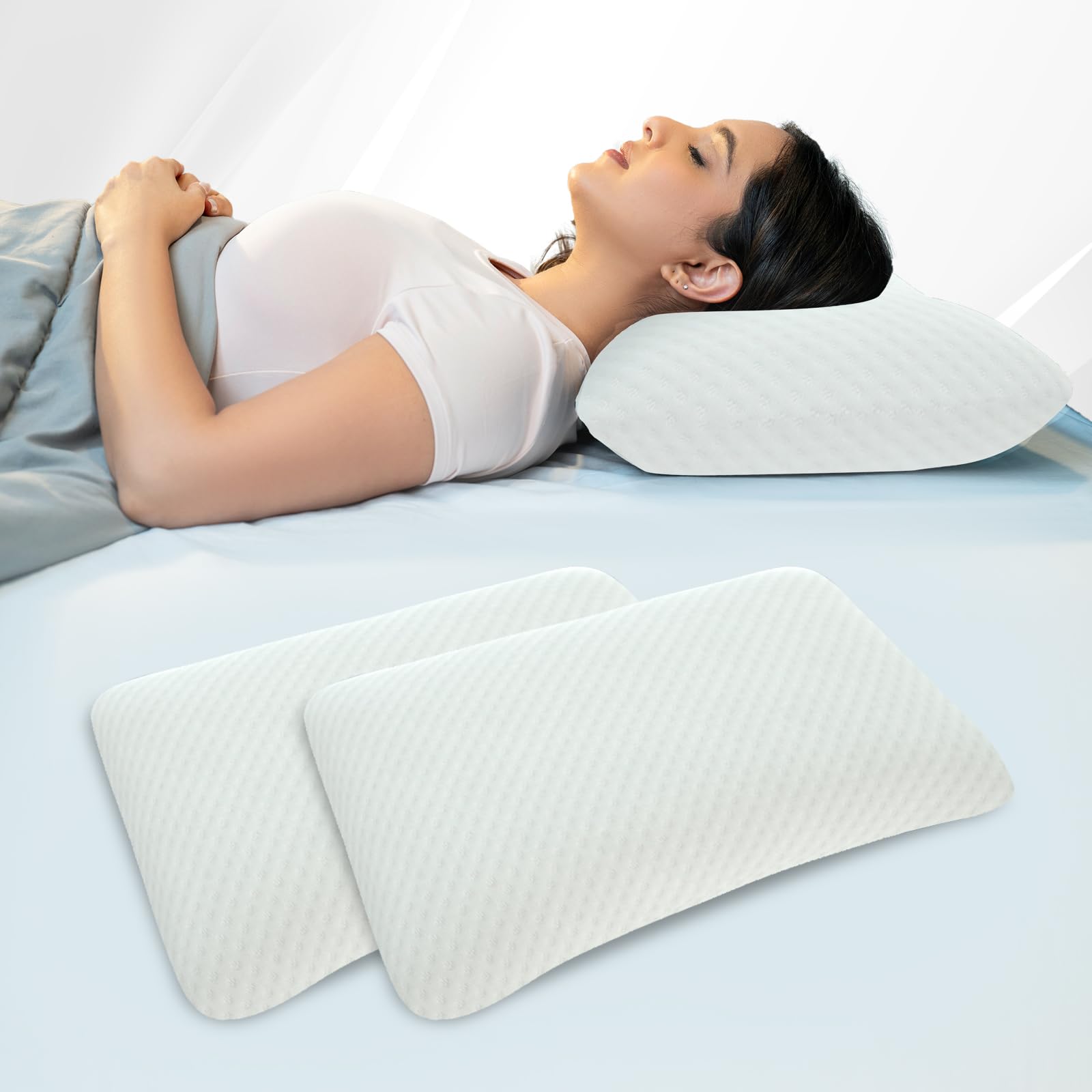 WELLGIVER Ergonomic Memory Foam Pillow for Neck Pain | 2 Years Warranty | 21 x 14 x 4.5 Inch | Orthopedic Pillow for Side Sleeping | Removable Washable Jacquard White Cover | Pack of 2
