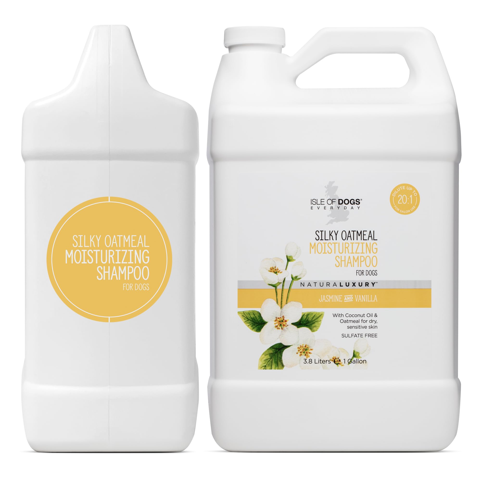 Isle of Dogs - Everyday Natural Luxury Silky Oatmeal Shampoo - Jasmine + Vanilla - Sulfate & Paraben Free Formula - Dog Shampoo with Oatmeal & Jojoba Oil for A Silky Coat - Made in The USA - 1 Gallon, (821-gal)
