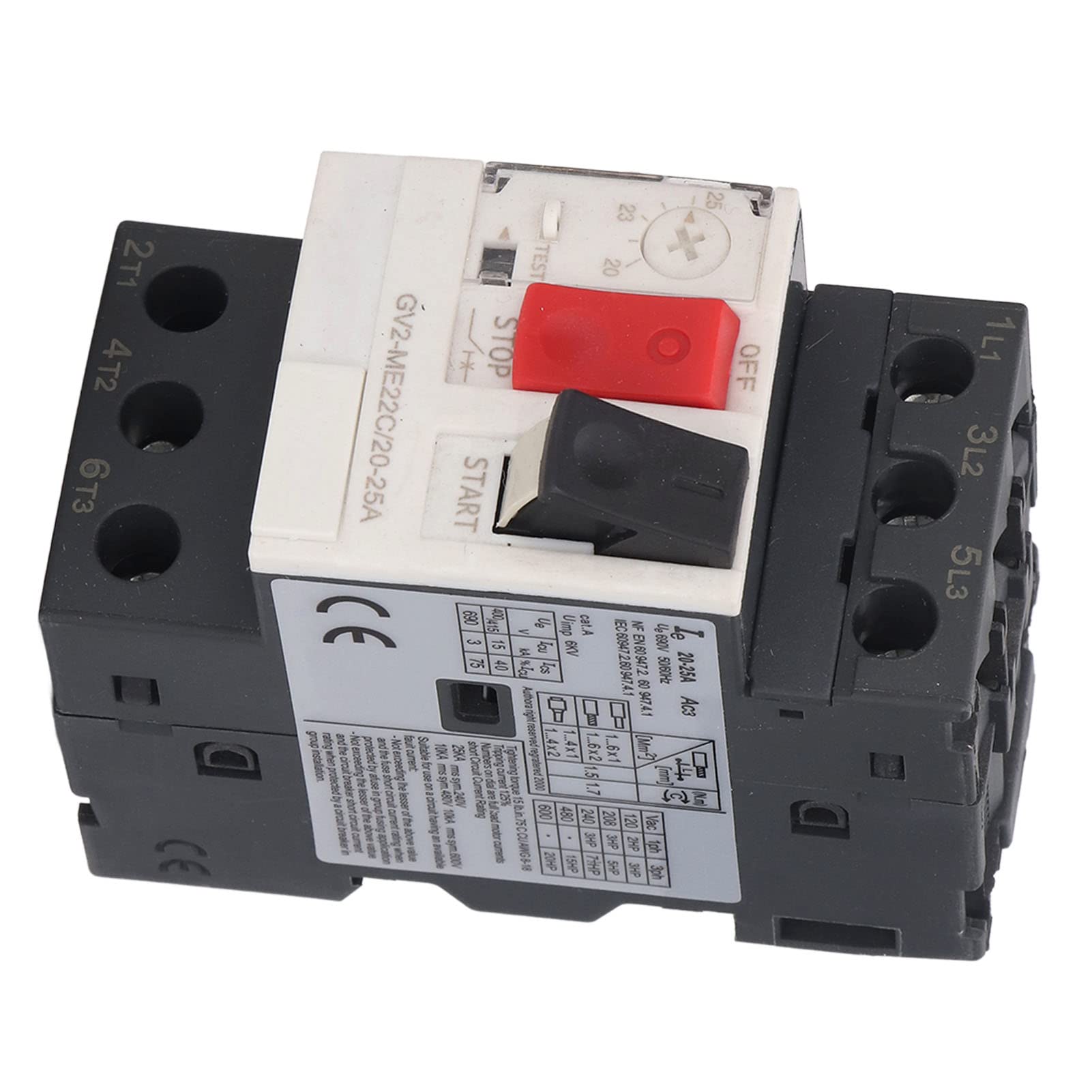 Disjoncteur Moteur, Protecteur de Circuit Moteur Triphasé 3P Interrupteur de Protection Contre Les Surcharges Bouton de Démarrage Manuel Du Moteur Sur Rail Din Ac 690V Gv2-Me22C, 3P, 20-25A