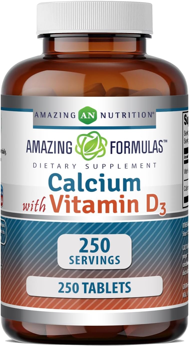 Amazing Formulas Calcium 600 Mg with Vitamin D3 400 IU Tablets Supplement - Non-GMO - Gluten Free - Made in the USA - 1 Pack 250 Count