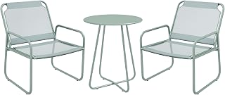 Outsunny Conjunto de Jardín Exterior Muebles de Jardín Exterior Juego de 1 Mesa Redonda y 2 Sillas de Terraza con Marco de Acero Reposabrazos y Almohadillas Ajustables para los Pies Verde