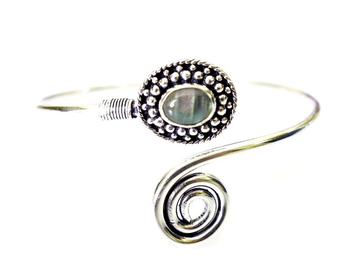 Tibetan SilverHandmade Cuff Bracelet For Women, Bohemian Tribal Design Silver Plated Natural Real Labradorite Gemstone Modern Designer Fashion Bracelet, Party Boho Jewellery