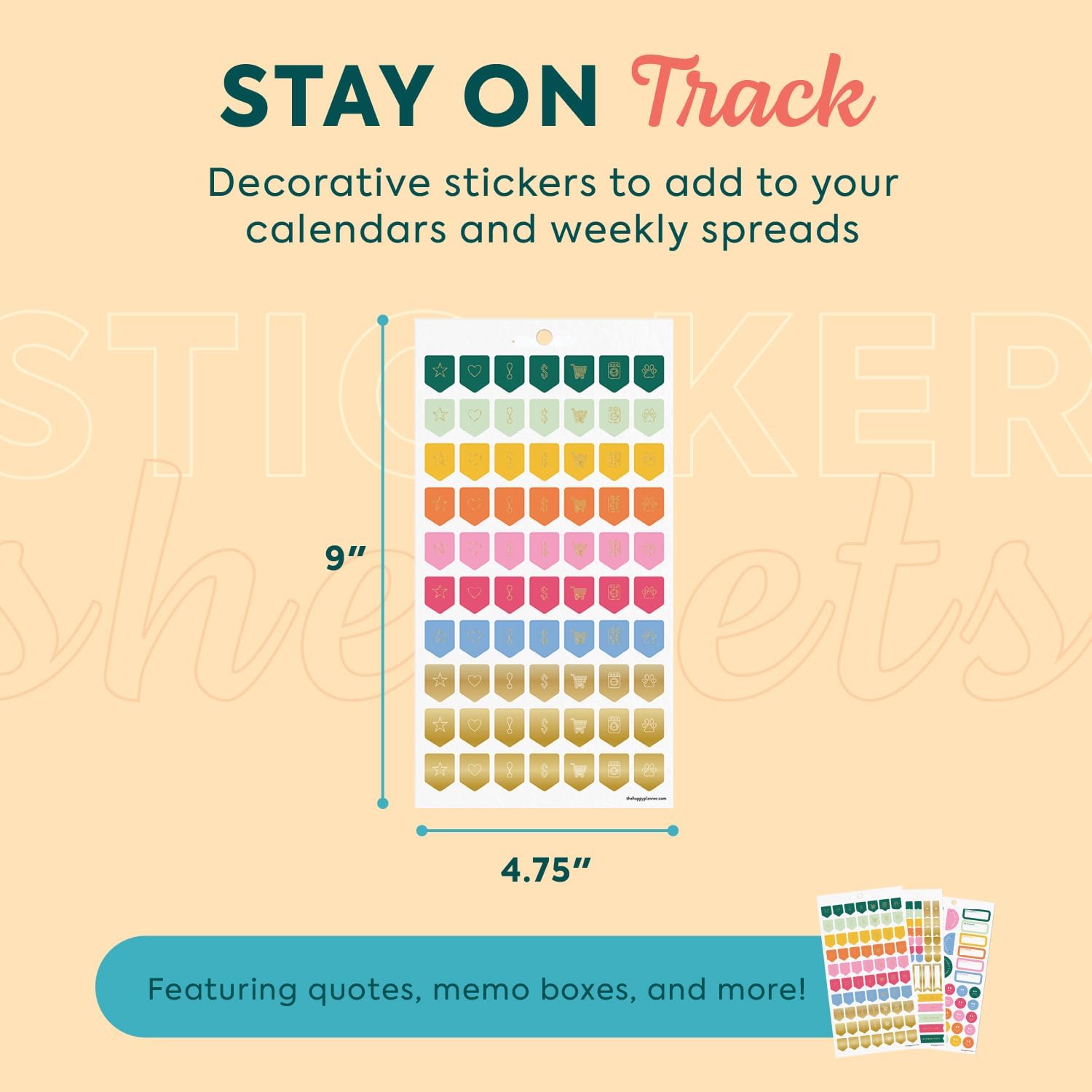 Happy Planner 15-Sheet Sticker Pack for Calendars, Journals, and Planners, Scrapbook Accessories, Classic Size, 725 Stickers Total, Bold & Bright image 5