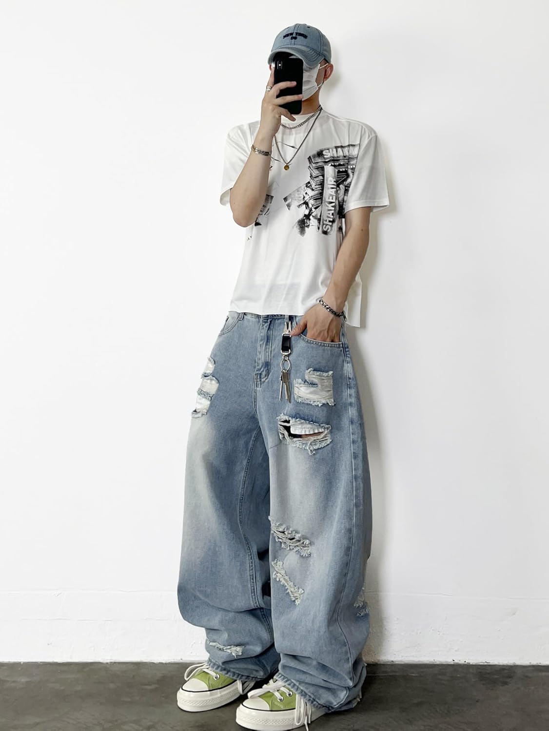 Hip Hop Baggy Jeans for Men with Hole Distressed Wide Leg Skater Jeans Loose Fit Denim Pants Streetwear - Image 5