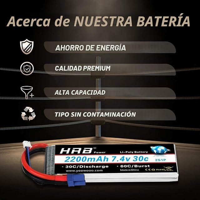 Foto 4 de 6 de HRB 7.4V 2200mAh 30C EC2 Lipo Batería para Juguetes de Avión Helicóptero RC Car Model Heli Plano Carro…
