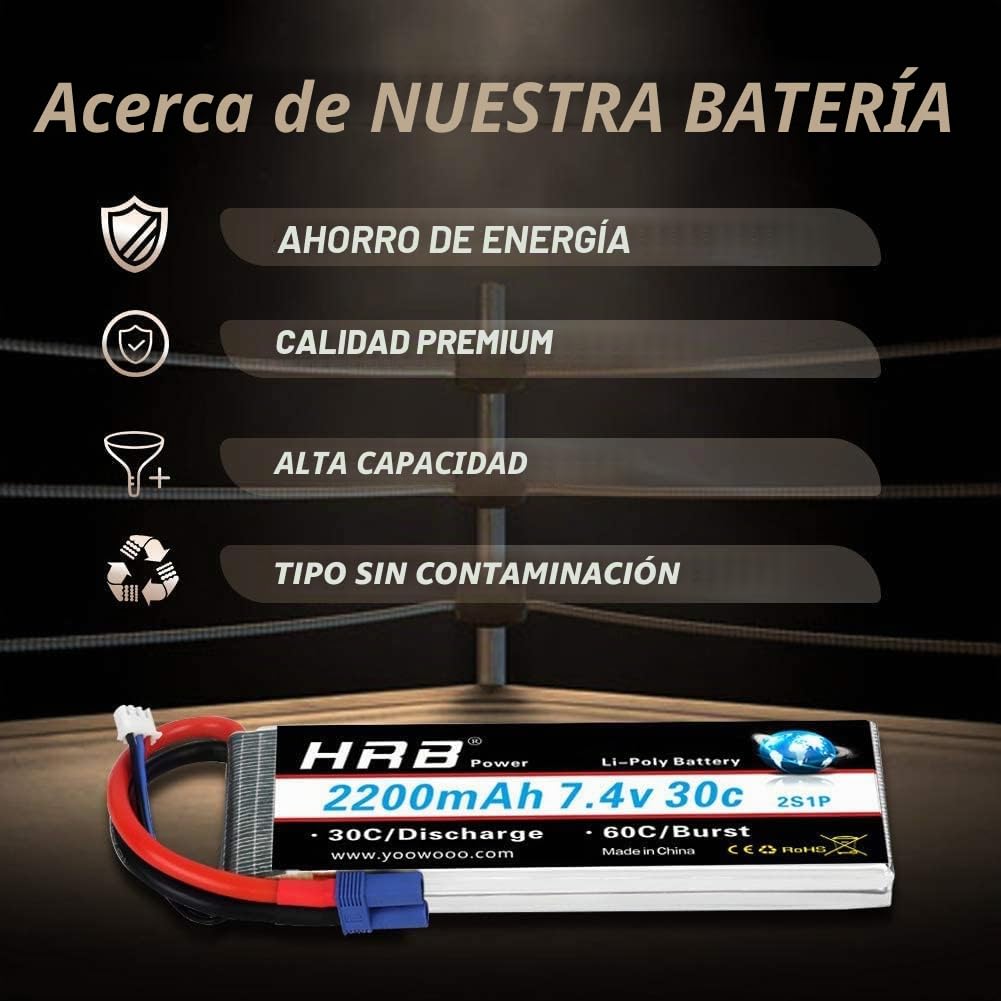 HRB 7.4V 2200mAh 30C EC2 Lipo Batería para Juguetes de Avión Helicóptero RC Car Model Heli Plano Carro del Barco FPV Coches (7.4v 2200mah EC2)