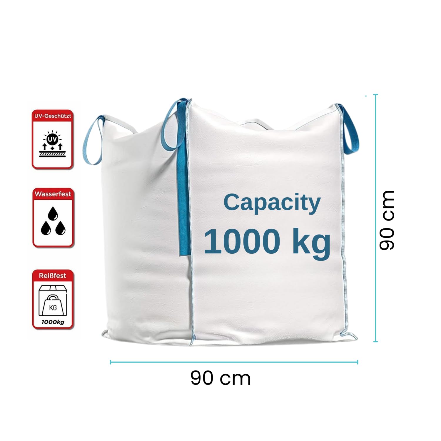 Big Bag Sac de Transport 90 x 90 x 90 cm – Capacité 1000 kg | Sac en Polypropylène Tissé avec 4 Poignées de Levage | pour Gravats | Bois, Sable, Déchets de Jardin (5)