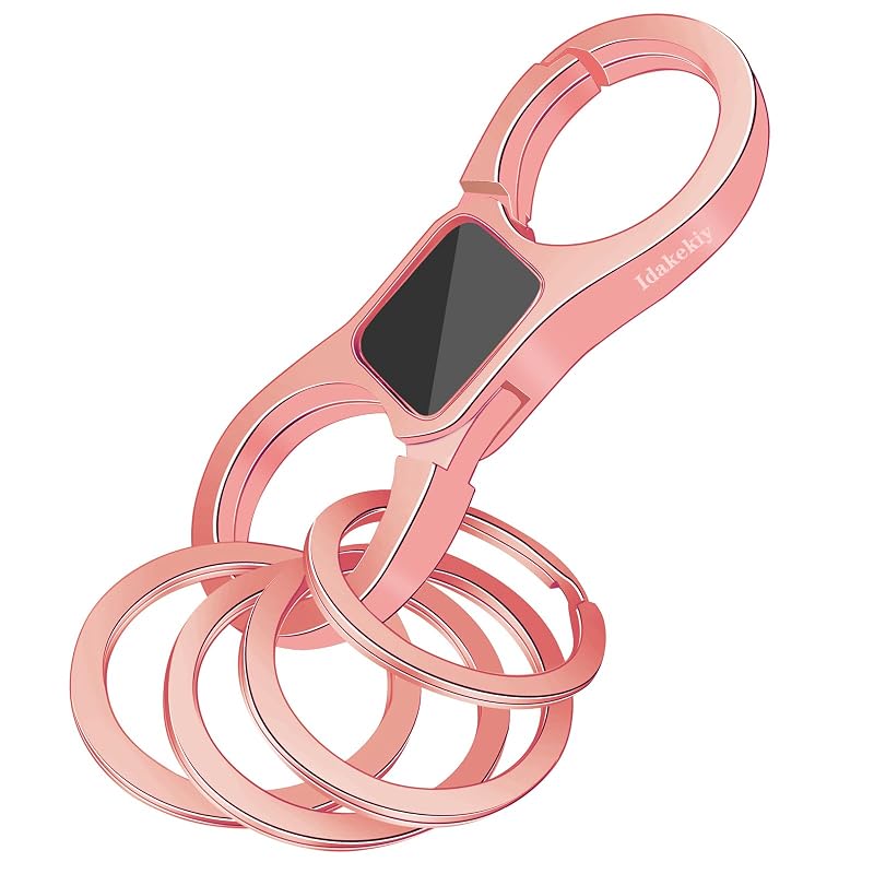 Chaveiro organizador Idakekiy com liberação rápida, mola, trava dupla e 4 argolas, cor Rosé Gold