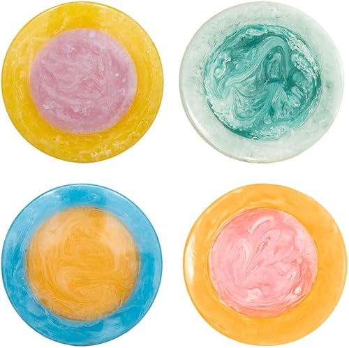 Miniatura 1 de Folkulture Juego de 4 posavasos de resina para mesa de café, posavasos redondos de 4 pulgadas hechos a mano para bebidas, bonitos posavasos bohemios