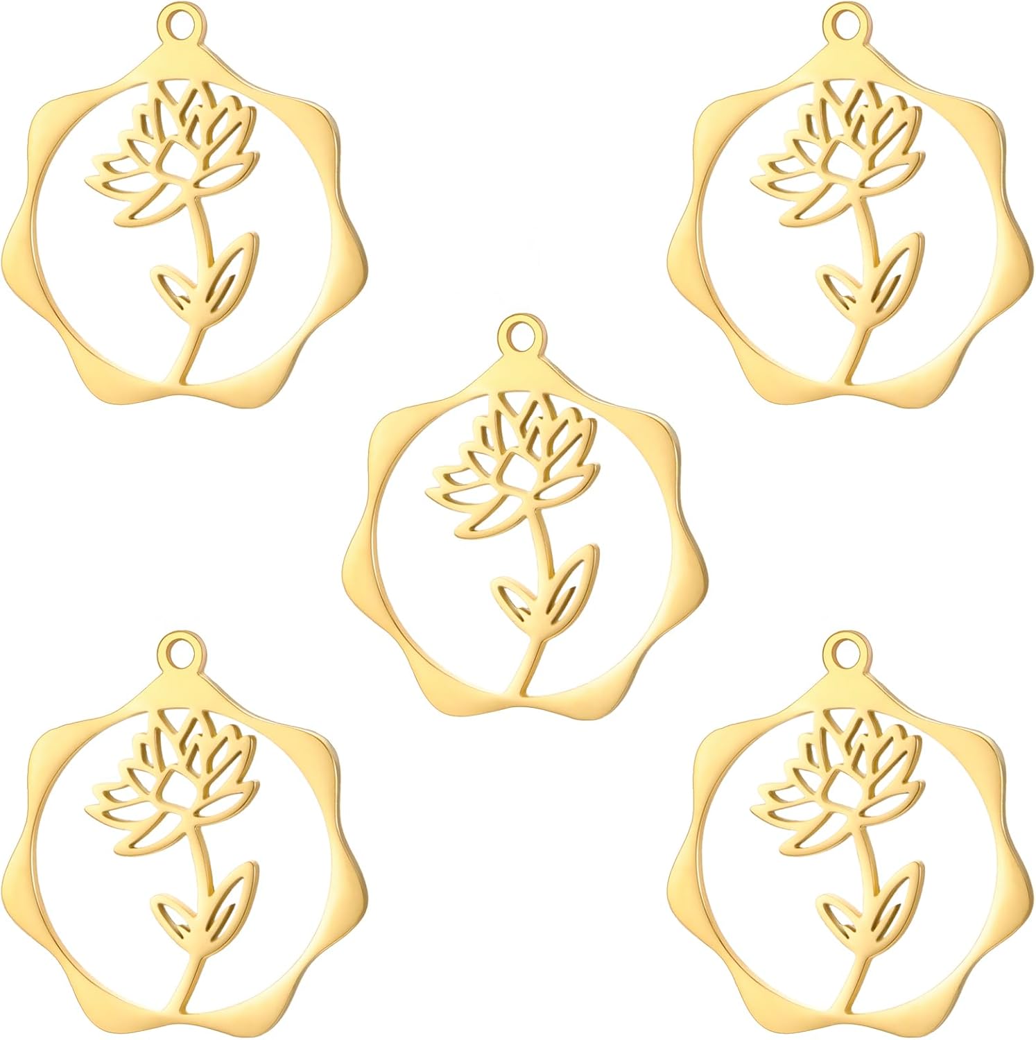 KKJOY Lot de 5 breloques en forme de plantes en acier inoxydable pour la fabrication de bijoux et l'artisanat, mini breloques assorties pour loisirs créatifs, bracelets, colliers, boucles d'oreilles
