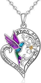 Hummingbird Necklace Hummingbird Necklaces for Women Sterling Silver 925 Flower Purple Blue Hummingbirds Heart Pendant Jew...