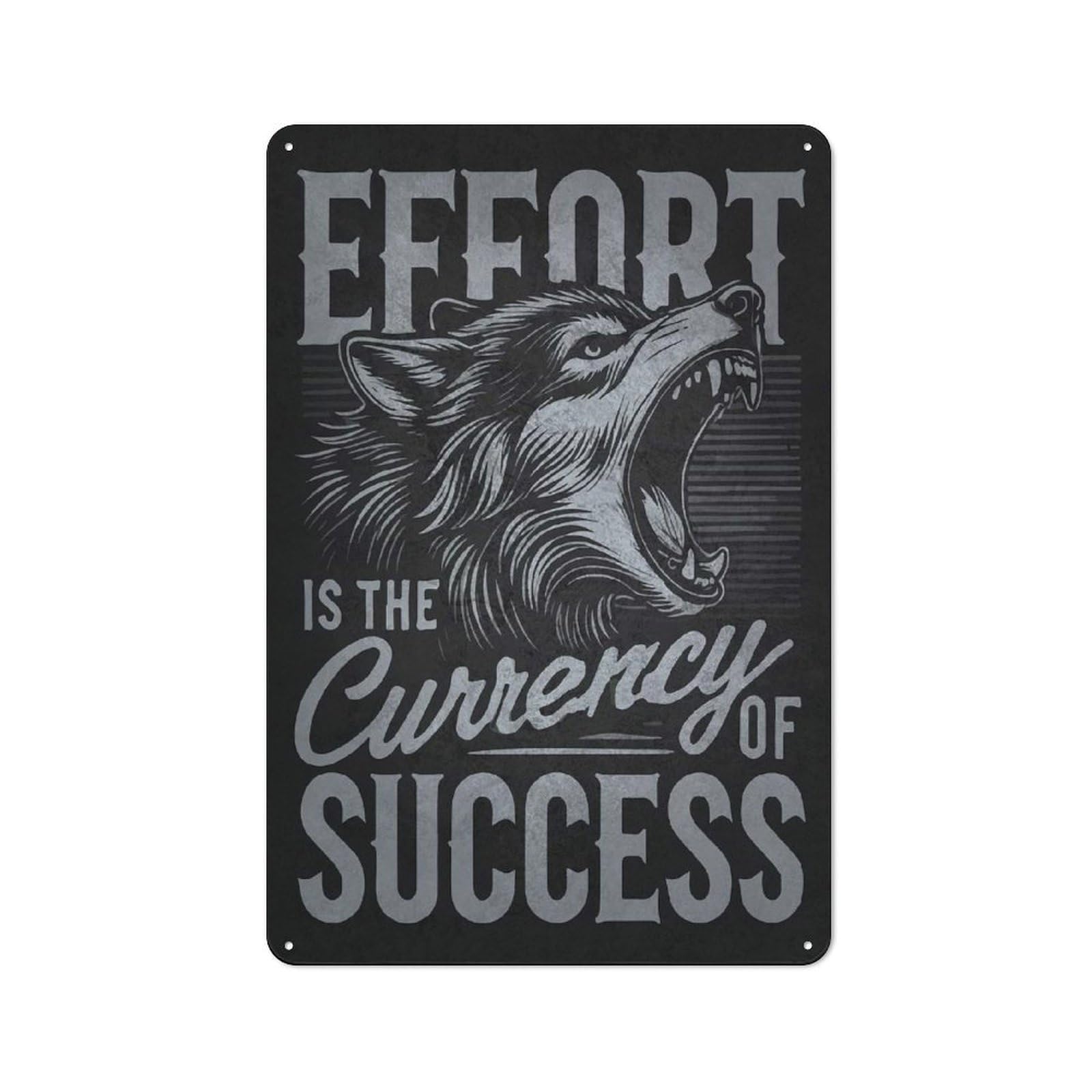 Junmoney Style-7 Effort Success Wolf Hustle Metal Wall Sign 30X20cm, Rustic Decor For Workshop Wall, For Vintage Wall Decor Fans, For Themed Room Decoration