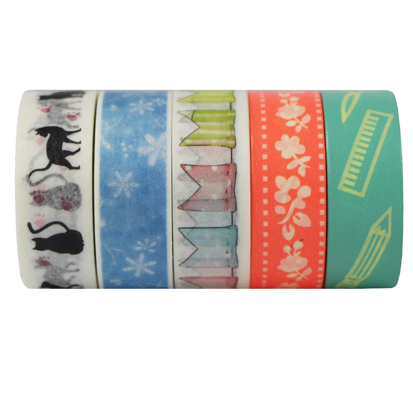 5 Rolls Washi Masking Tape Washi Tapes Decorative Crafts Scrapbooks (Design 9037)