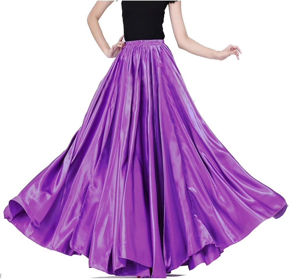 BACKGARDENBACKGARDEN Ladies 20 Yard Elegant Satin Long Full Skirt for Ballroom Belly Dance Performance Costume Dress