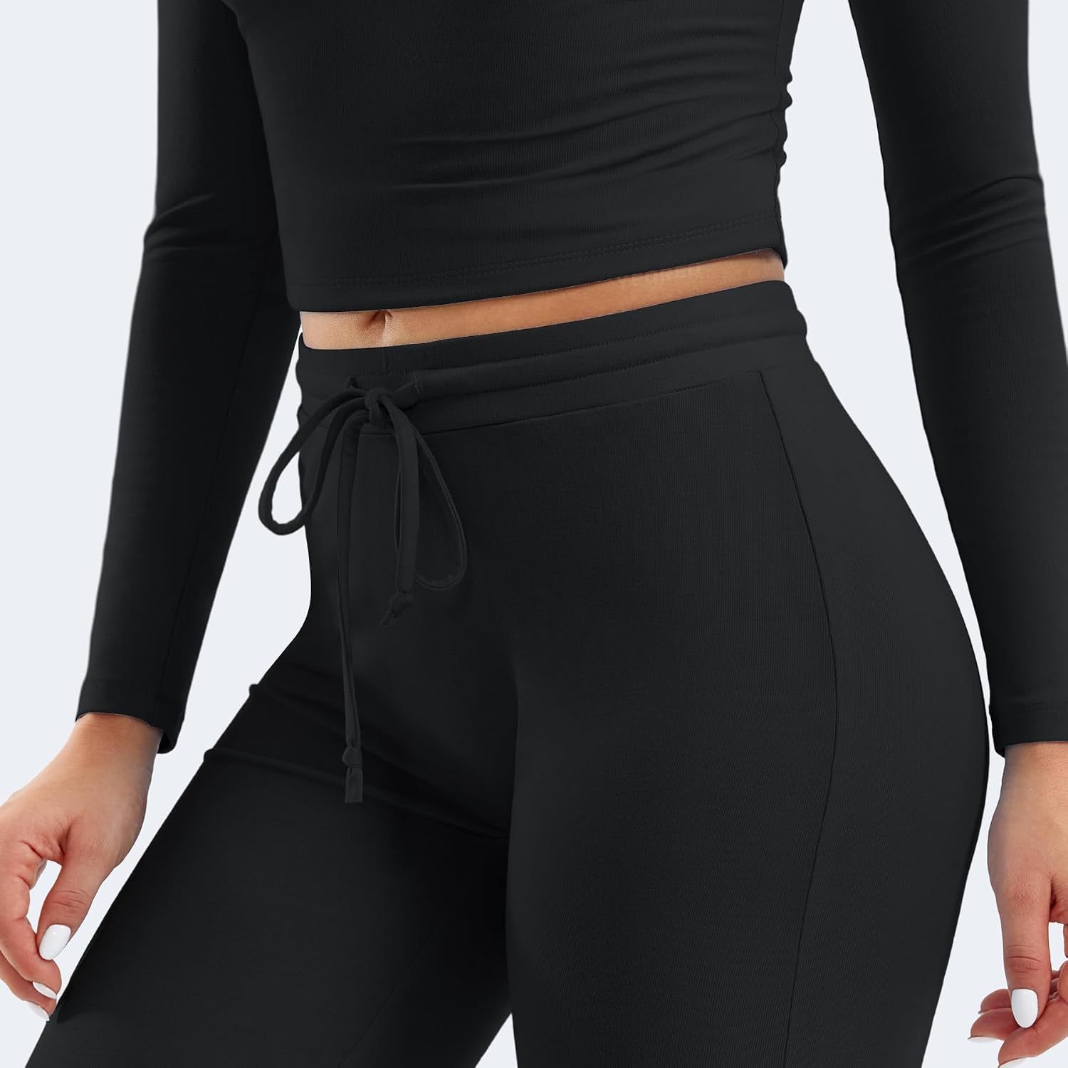 YEOREO Two Piece Sets for Women Long Sleeve Tops Lounge Set Drawstring Wide Leg Pants Ava Matching