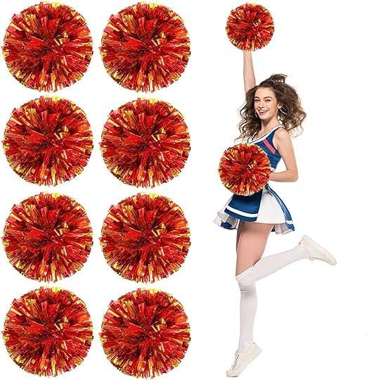 8 PCS Cheerleading Pom Poms, 25cm Cheerleader Pompoms with Baton Handle Cheering Squad Pompoms for School Dance Sports Team Spirit Cheering (Blue+Silver)