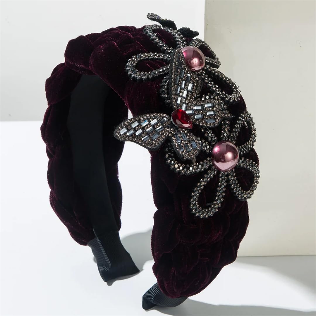 Damskie polarowe opaski na głowę szeroka opaska do włosów moda kryształ motyl kwiat opaski na głowę turban akcesoria do włosów
