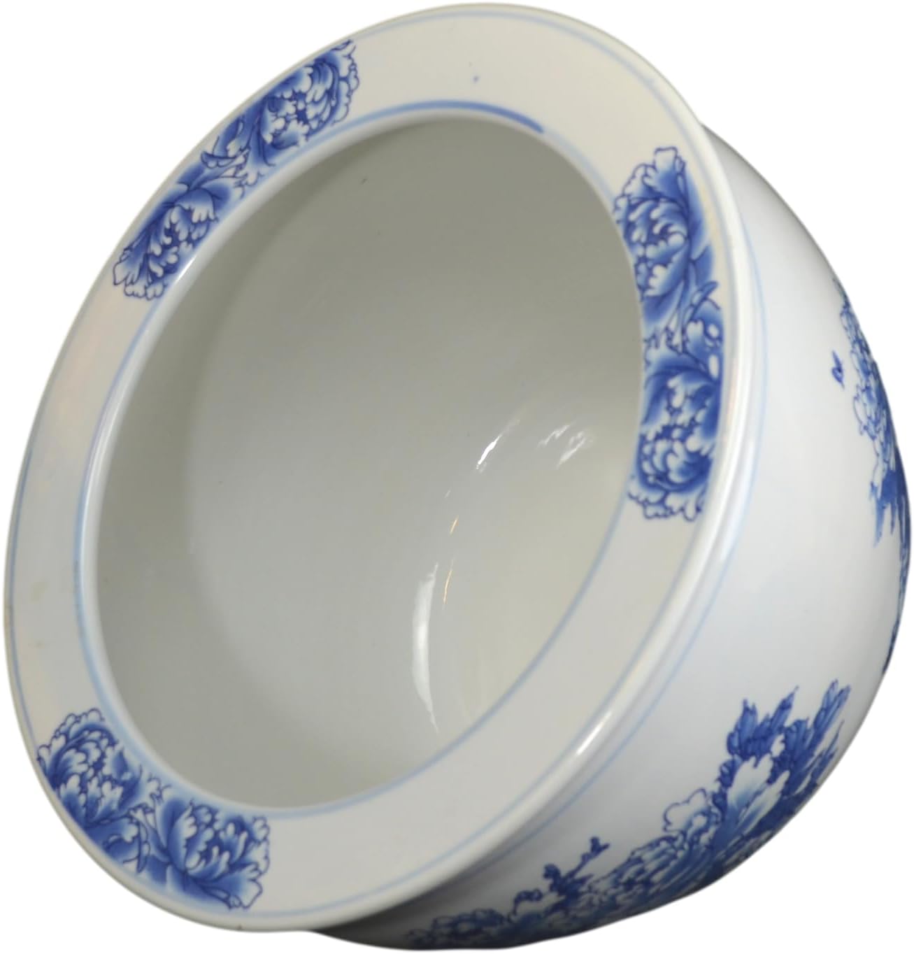 16" Porcelain Blue and White Fishbowl, Flowers Planter