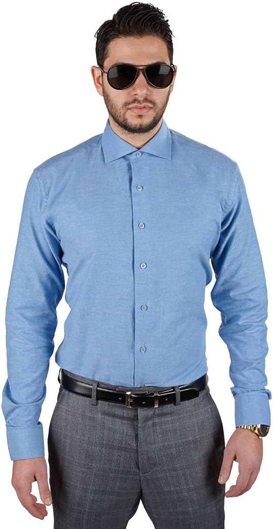 Slim Fit Men's Dress Shirt Solid Color Long Sleeves Spread Collar Fitted By AZAR